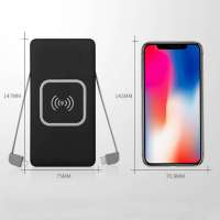 2018 Hot Selling  Custom Built In Cable Wireless Power Bank 10000mAh Wireless Mobile Charger