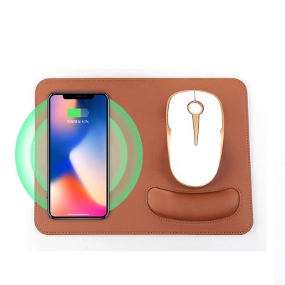 Custom LOGO leather ergonomic silicone wireless charging gel mouse pad