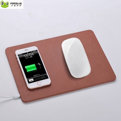 Free custom LOGO ultra thin sofe PU leather 5W qi wireless  charging mouse pad